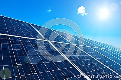 Solar Panel with Sun Stock Photo