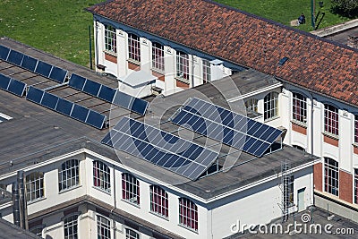 Solar panel on the top of the roof Stock Photo