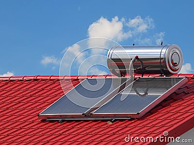 Solar panel used to heat water Stock Photo