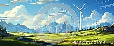 solar panelling and windmills in a field Stock Photo