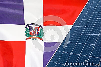 Solar panels against flag Dominican Republic background Stock Photo