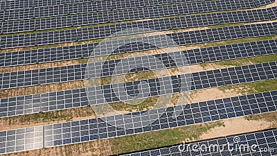 Solar panels array farm with sunlight create clean electric Stock Photo