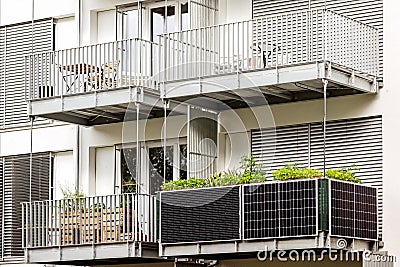 Solar panels on Balcony of Apartment Building. Stock Photo