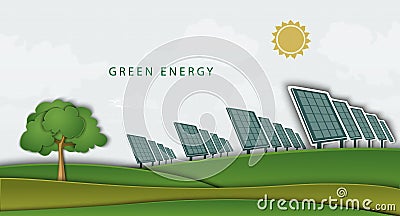 Solar panels, batteries, on clean field. concept Vector Illustration