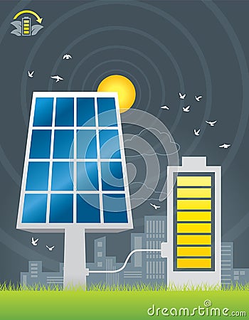 Solar panels city energy charging Vector Illustration