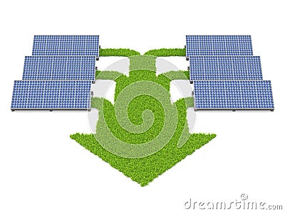 Solar panels conected with grass paths Stock Photo