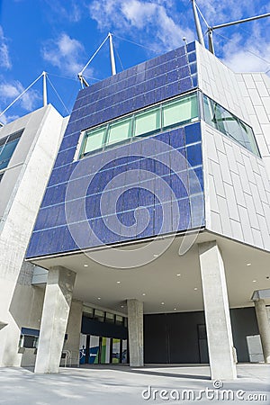 Solar Panels on energy efficient, conserving and energy saving building in Melbourne, Australia Stock Photo