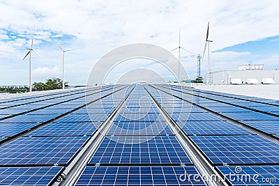 Solar panels on factory roof Stock Photo