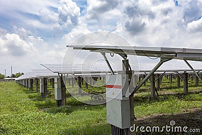 Solar panels in solar farms blue sky background Stock Photo