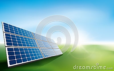 Solar panels in a field of grass Vector Illustration
