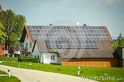 Solar panels on house roof Editorial Stock Photo