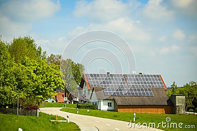 Solar panels on house roof Editorial Stock Photo