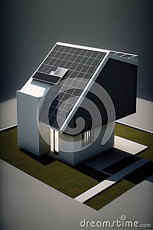 Solar panels on idilic 3D house. Natural resource of energy. Generative AI Stock Photo