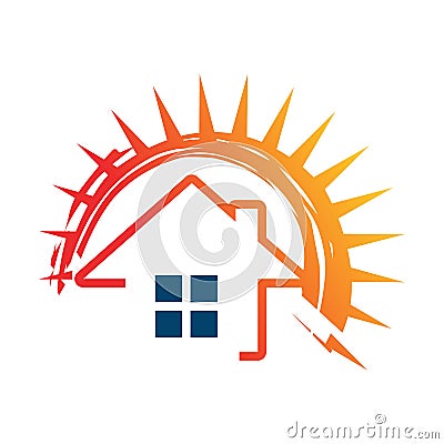 Solar panels logo house and sun template Vector Illustration