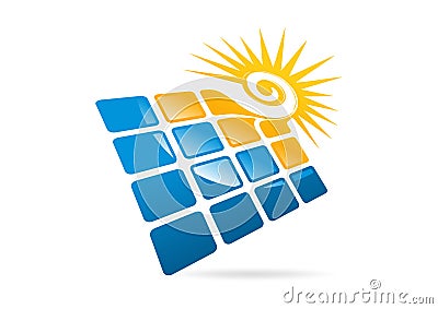 Solar panels logo, swirl sun and square modern business symbol icon Vector Illustration