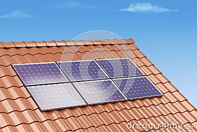 Solar panels on the roof Cartoon Illustration