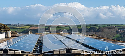 Solar roof panels generating clean renewable energy Stock Photo