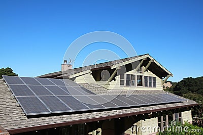 Solar panels on roof with copy space Stock Photo