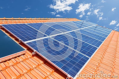 Solar panels on roof Stock Photo