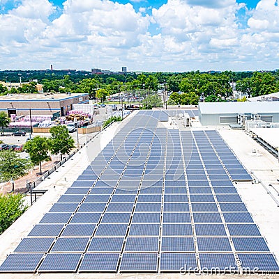 Solar Panels On Urban Rooftop Stock Photo