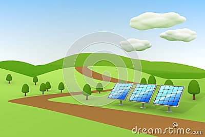 Solar power / Solar panels Cartoon Illustration