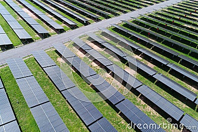 Solar power station in the field by drone Stock Photo