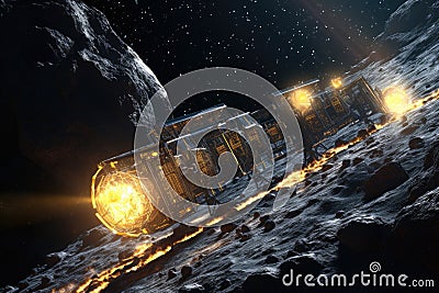 solar-powered asteroid mining machine in action Stock Photo