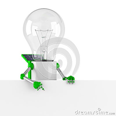 Solar powered light bulb robot - blank banner Stock Photo