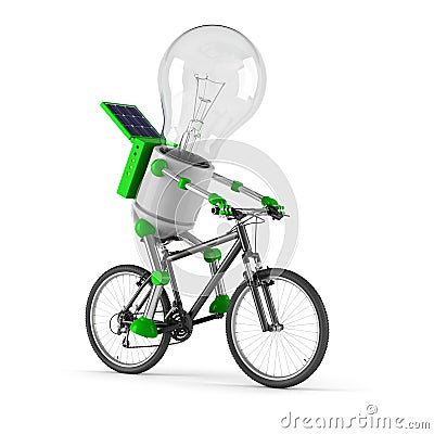 Solar powered light bulb robot - cycling Stock Photo