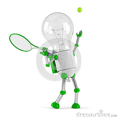 Solar powered light bulb robot - tennis Stock Photo