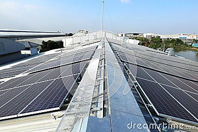 Solar PV on Industrial Roof with Facilities Stock Photo