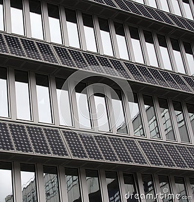 Solar PV Panels Mounted On Building Facade Stock Photo