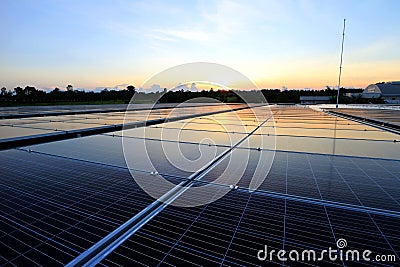 Solar PV Rooftop Beautiful Sunset Sky Stock Photo