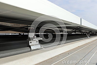 Solar Rooftop Beneath PV Panel Installation View Stock Photo