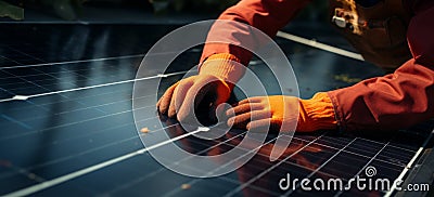 Solar stewardship Man cleaning solar panel for sustainable energy production Stock Photo