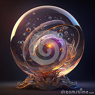 Solar system astrolabe in Crystal ball. Generative AI Stock Photo