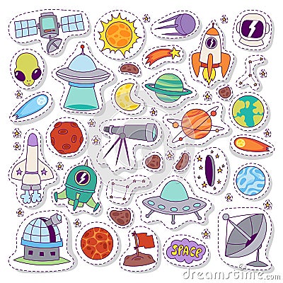 Solar system astronomy icons stickers vector set. Vector Illustration