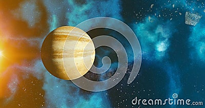 The solar system Jupiter planet concept over galactic background Jupiter and Milky Way solar system planets astronomy Stock Photo