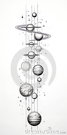 solar system through the lens of a minimalist pencil drawing illustration. Cartoon Illustration