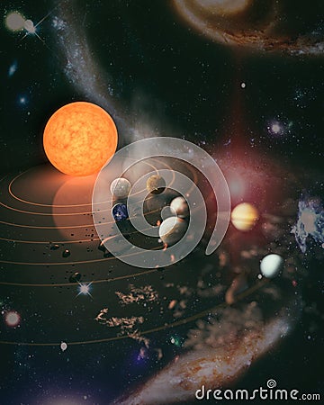 Solar system planet, comet, sun and star. Sun, mercury, Venus, planet earth, Mars, Jupiter, Saturn, Uranus, Neptune. Elements of Stock Photo