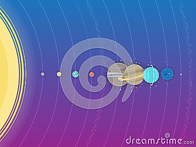 Solar system - planets, comet, satellite of the planets flat illustration with comparative dimensions Vector Illustration