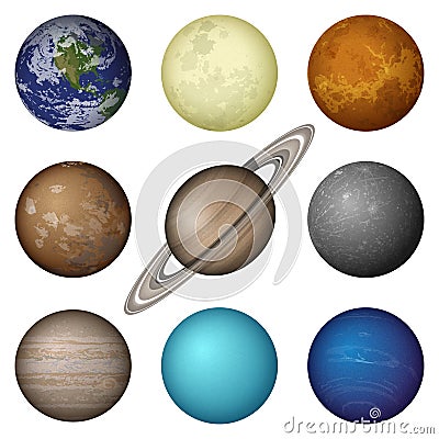 Solar System planets and moon, set Vector Illustration
