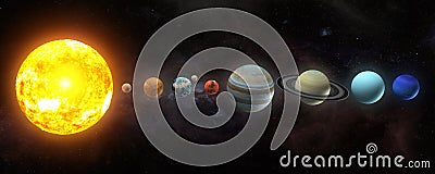 Solar System Planets Set. The Sun And Planets In A Row On Universe ...