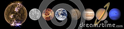 Solar system planets and the Sun in a row Stock Photo