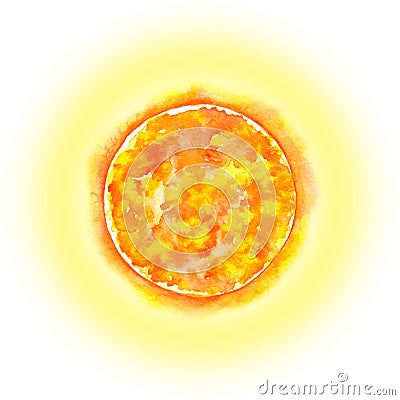 Solar System - the Sun. Watercolor illustration. Cartoon Illustration