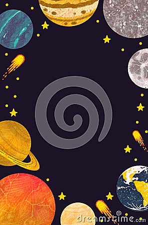 Solar system in vertical frame with stars and comets Stock Photo
