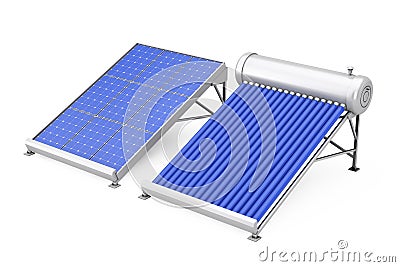 Solar Water Heater with Solar Panel. 3d Rendering Stock Photo