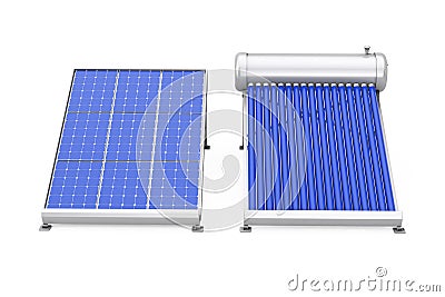 Solar Water Heater with Solar Panel. 3d Rendering Stock Photo