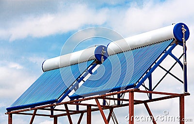 Solar water heaters on the roof close up Stock Photo