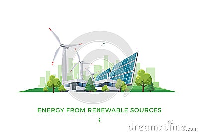 Solar and wind power plant Vector Illustration